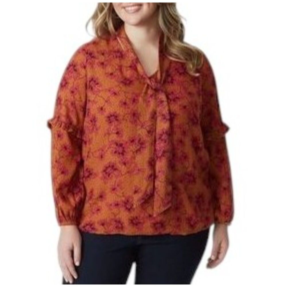 JESSICA SIMPSON Plus Floral Printed V-Neck Blouse, Glazed Ginger NWT! Size 3X